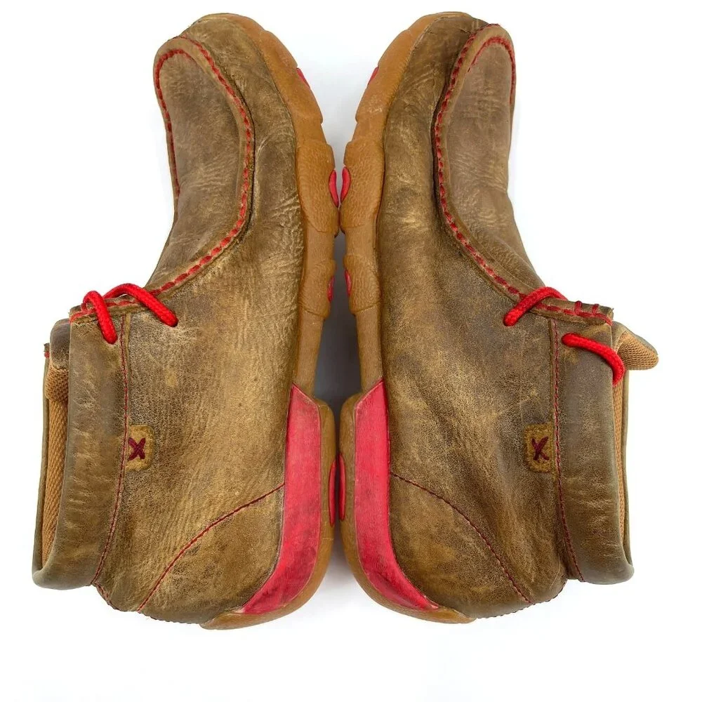 Twisted X Bomber Red Driving Moccasins Leather 2 Eye Chukka Shoes